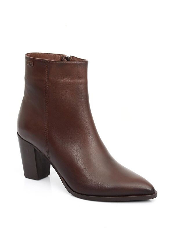 KAHVERENGİ Hakiki Deri Sivri Burun Kauçuk Taban Topuklu Fermuarlı Kadın Günlük Bot 57407 - Görsel 6