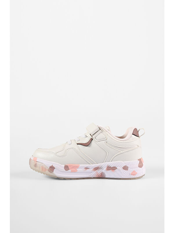 Monaco Hafif Kız Okul Öncesi Beyaz/Pudra Sneaker - Görsel 3