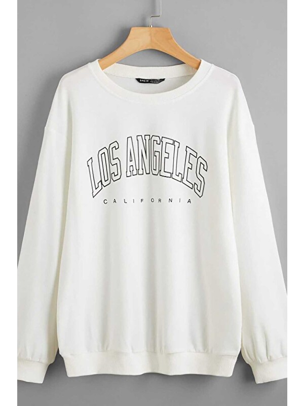 Madmext Beyaz Baskılı Oversize Kadın Sweatshirt Mg780