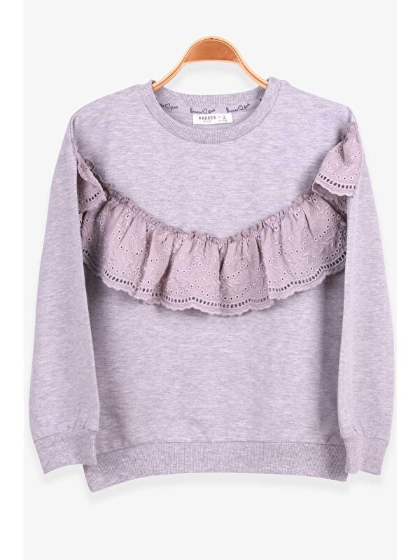 Breeze Kız Çocuk Sweatshirt Güpürlü Gri Melanj (6-12 Yaş)