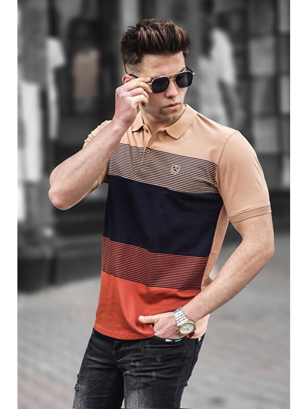 Madmext Renk Bloklu Camel Polo Yaka Erkek Tişört 9280