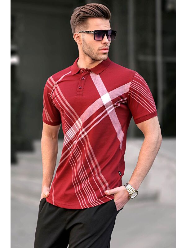 Madmext Bordo Desenli Polo Yaka Erkek Tişört 6079