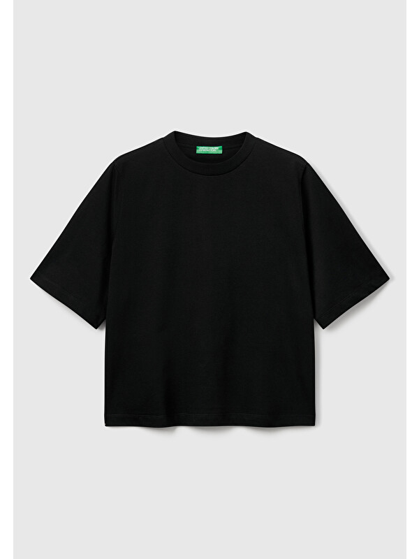 United Colors Of Benetton Kadın Siyah 100 Pamuk Boxy Fit T Shirt