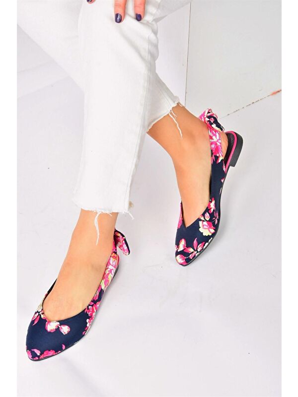 Fox Shoes Lacivert/Fuşya Kumaş Kadın Babet D726495304