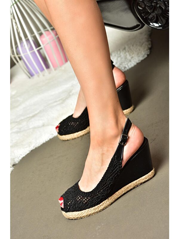 P241011606 Siyah Dolgu Taban Kadın Ayakkabı - Görsel 4