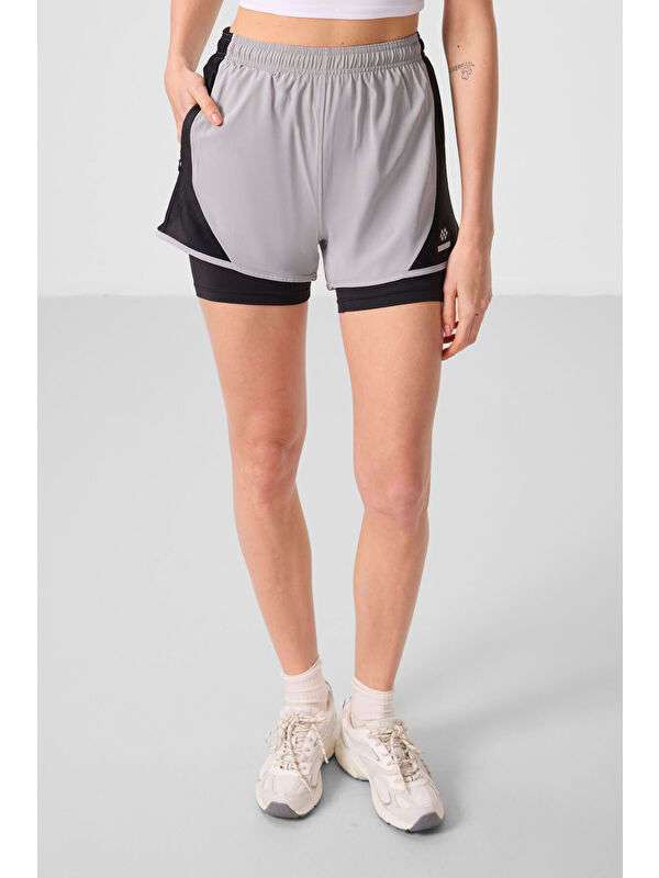Tommylife Taş Polyester Gizli Cep Fermuarlı Standart Kalıp Kadın İçi Taytlı Şort - 91015