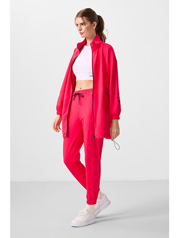 Tommylife Viva Kırmızı Dik Yaka Fermuarlı Rahat Form Kadın Eşofman Tunik Takım - 95345