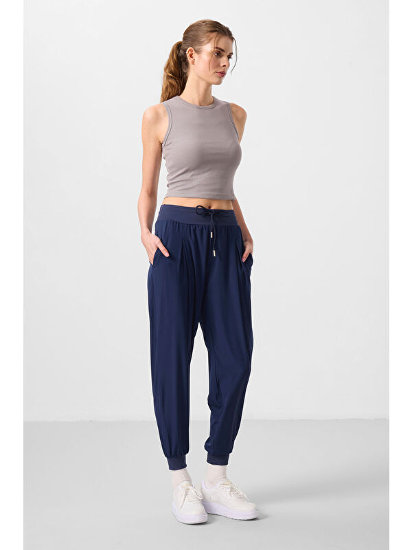 Tommylife İndigo Polyester Cepli Standart Kalıp Kadın Pantolon - 94677