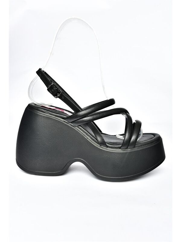 P973090409 Siyah Dolgu Taban Kadın Ayakkabı - Görsel 6