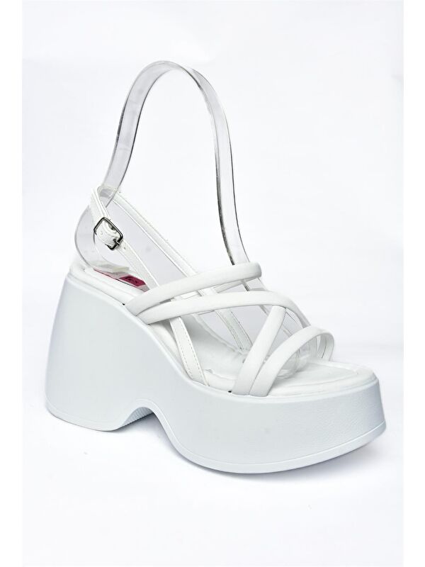 P973090409 Beyaz Dolgu Taban Kadın Ayakkabı - Görsel 6