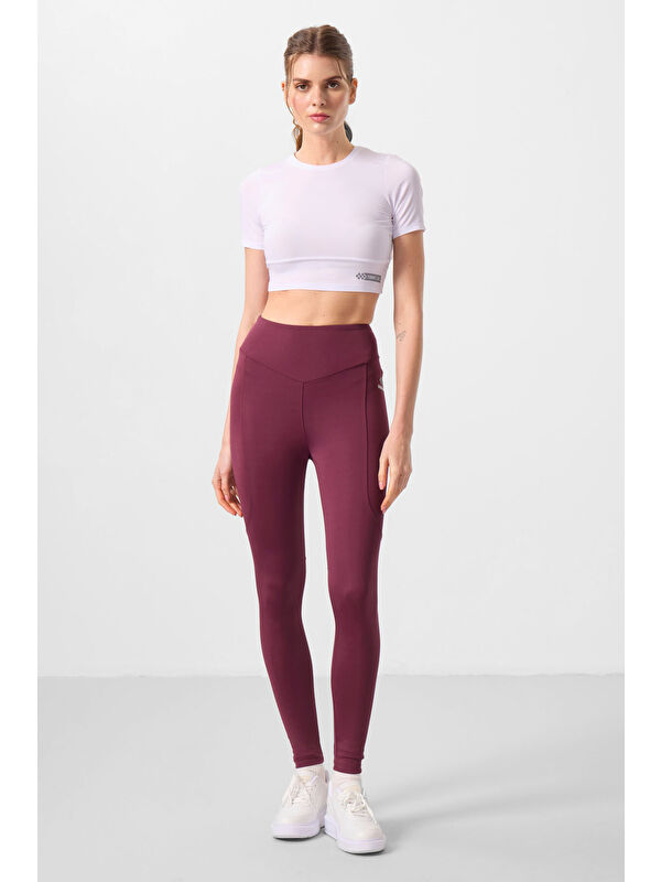 Tommylife Bordo Polyester Standart Fit Esnek Performans Kadın Tayt - 94666