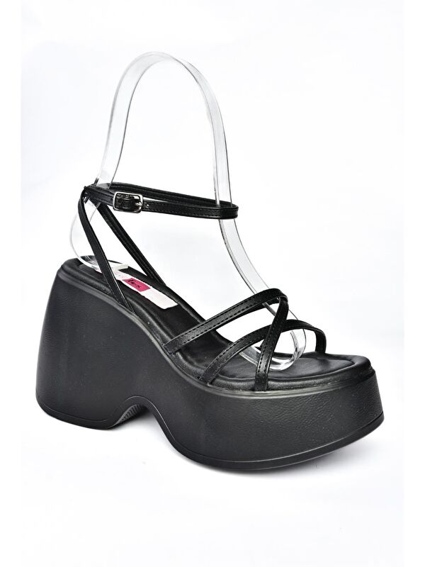 P973000609 Siyah Dolgu Taban Kadın Ayakkabı - Görsel 6