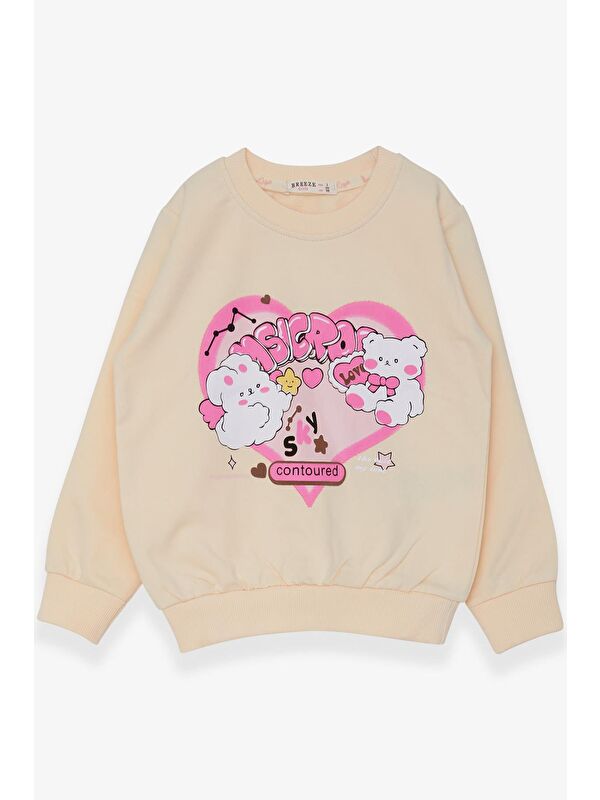 Breeze Kız Çocuk Sweatshirt Kalp Baskılı Krem (2-6 Yaş)