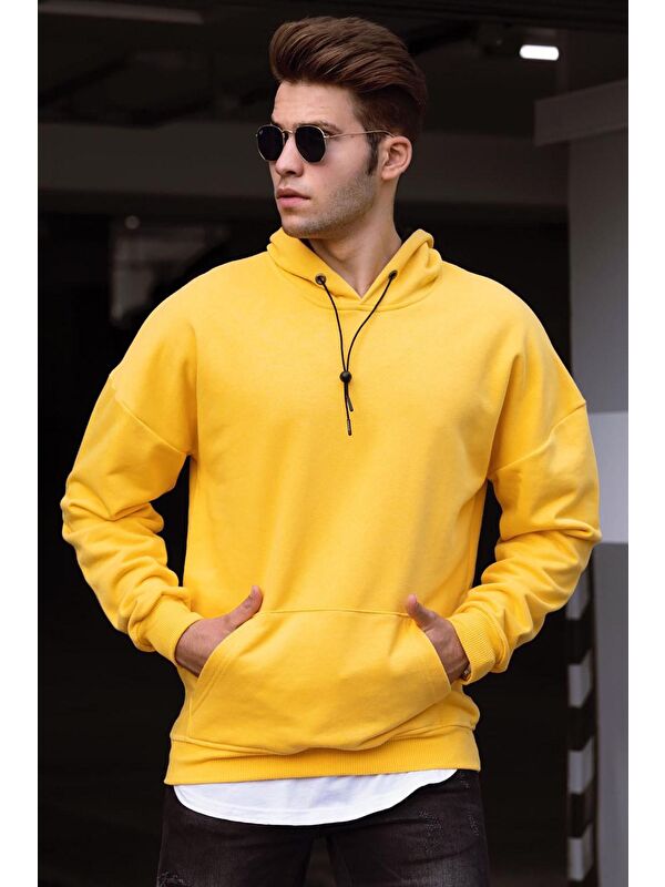 Madmext Basic Sarı Erkek Kapüşonlu Sweatshirt 4764