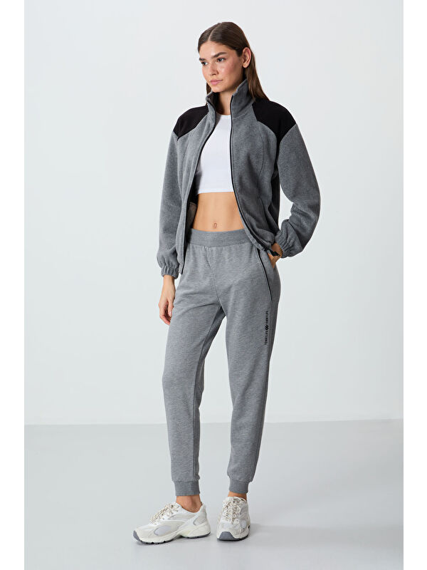 Tommylife Gri Melanj Kompakt Pamuklu Kalın Pürüzsüz Dokulu Standart Fit Kadın Eşofman Altı - 94660