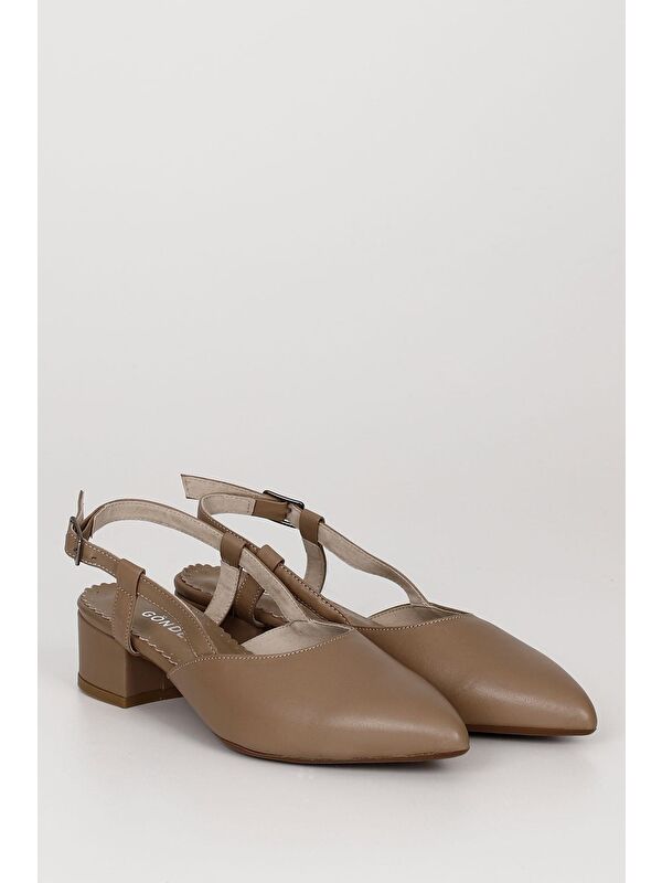 VİZON Hakiki Deri Sivri Burun Kısa Kalın Topuklu Arkası Açık Kadın Yazlık Ayakkabı 24257 - Görsel 3