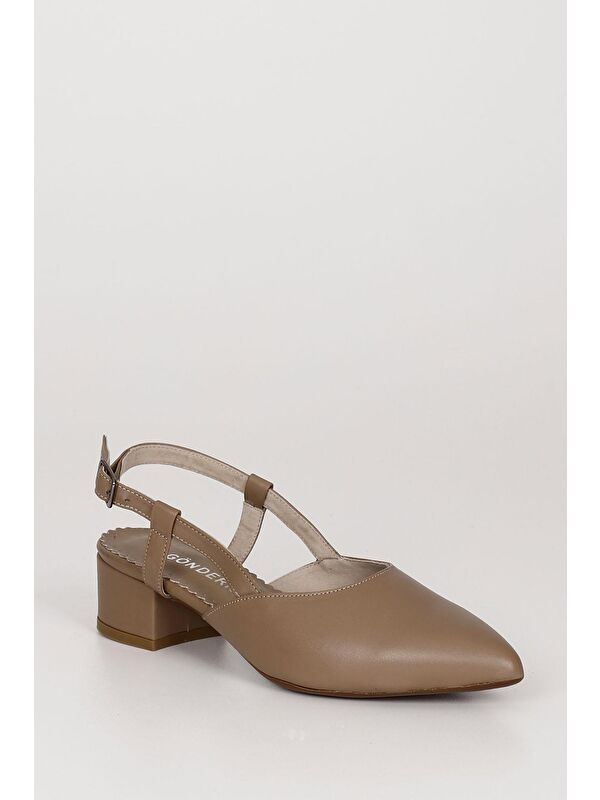 VİZON Hakiki Deri Sivri Burun Kısa Kalın Topuklu Arkası Açık Kadın Yazlık Ayakkabı 24257 - Görsel 6