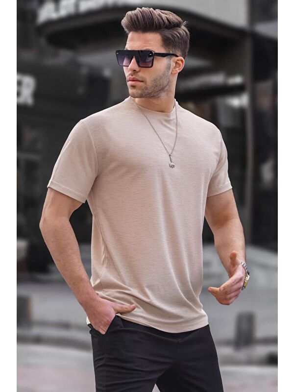 Madmext Bej Regular Fit Basic Erkek Tişört 6069