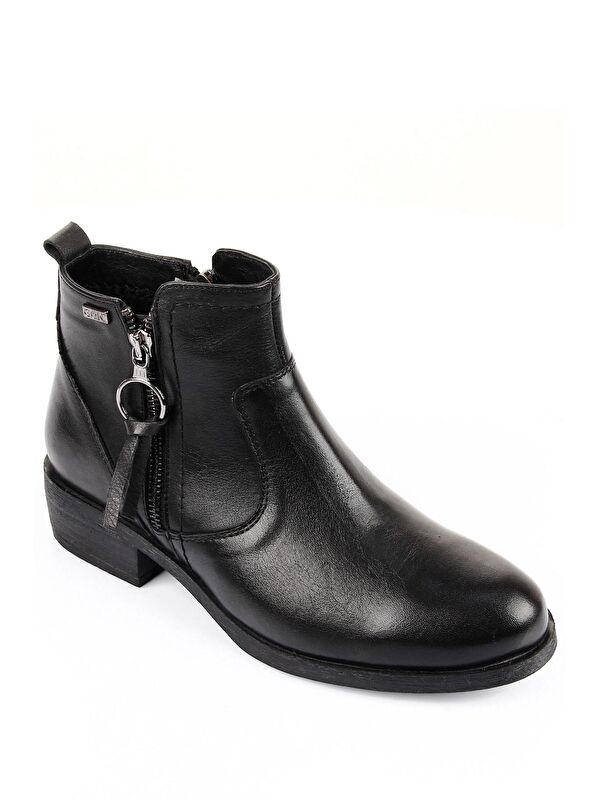 Hakiki Deri Yuvarlak Burun Kauçuk Taban Topuklu Fermuarlı Püsküllü Kadın Günlük Bot 48456 - Görsel 6