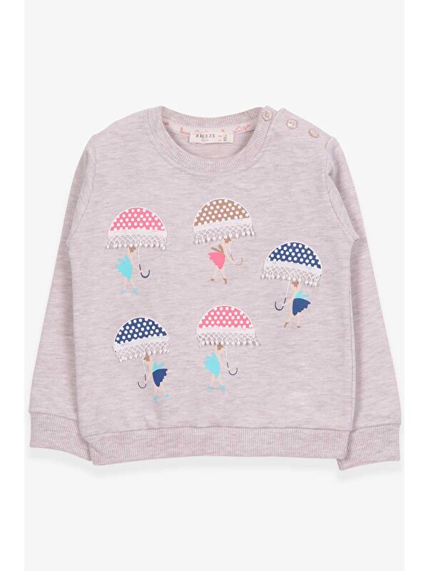 Breeze Kız Çocuk Sweatshirt Şemsiyeli Kız Baskılı Bej Melanj (1.5-5 Yaş)