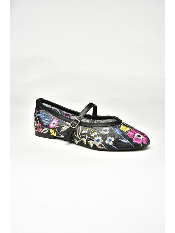 Fox Shoes Siyah_Fuşya Kadın Babet U8200855