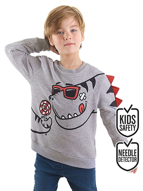 Denokids Şekerci Dinozor Erkek Çocuk Gri Sweatshirt