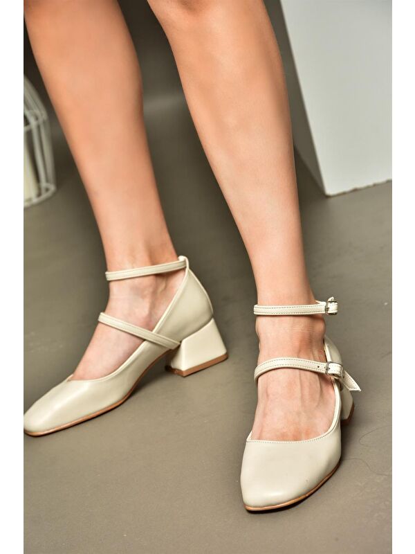 R6540372 Bej Kadın Topuklu Ayakkabı - Görsel 3