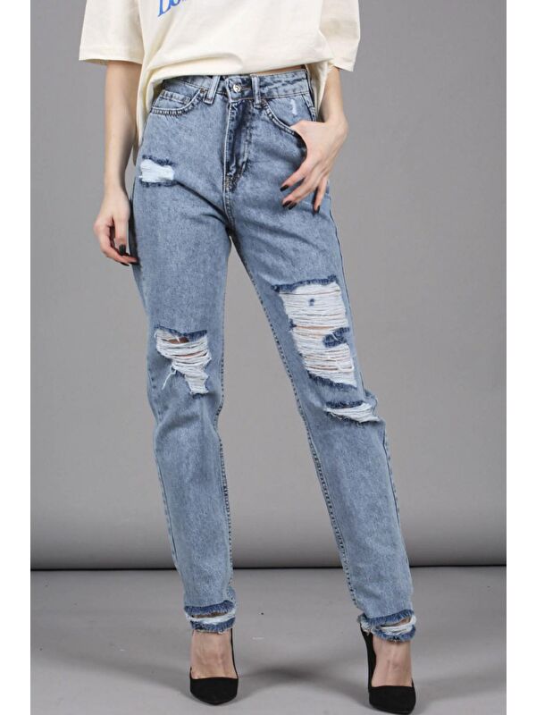 Madmext Mavi Yırtık Mom Jean Mg1163
