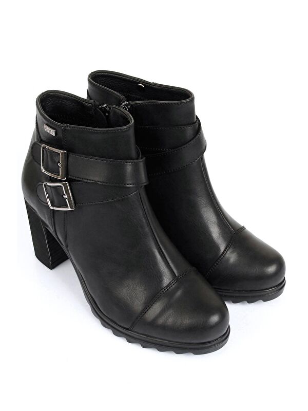 Yuvarlak Burun Kauçuk Taban Topuklu Fermuarlı Tokalı Kadın Günlük Bot 21462 - Görsel 3