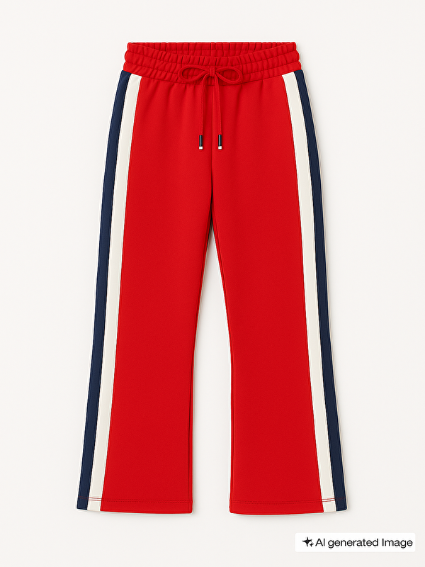 Tommylife Açık Kırmızı Yırtmaç Detaylı Cepli Geniş Paça Kız Çocuk Eşofman Alt - 75141