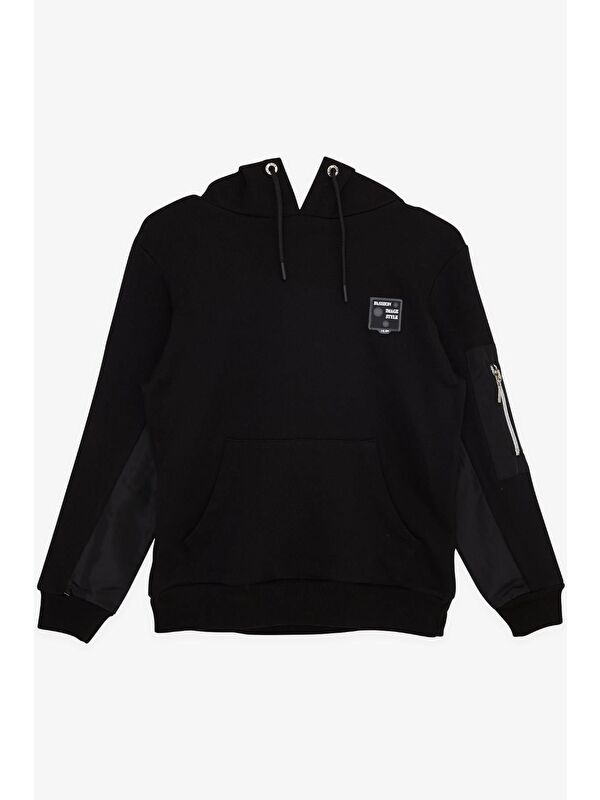 Breeze Erkek Çocuk Sweatshirt Kapüşonlu Kolu Fermuar Detaylı Siyah (9-12 Yaş)