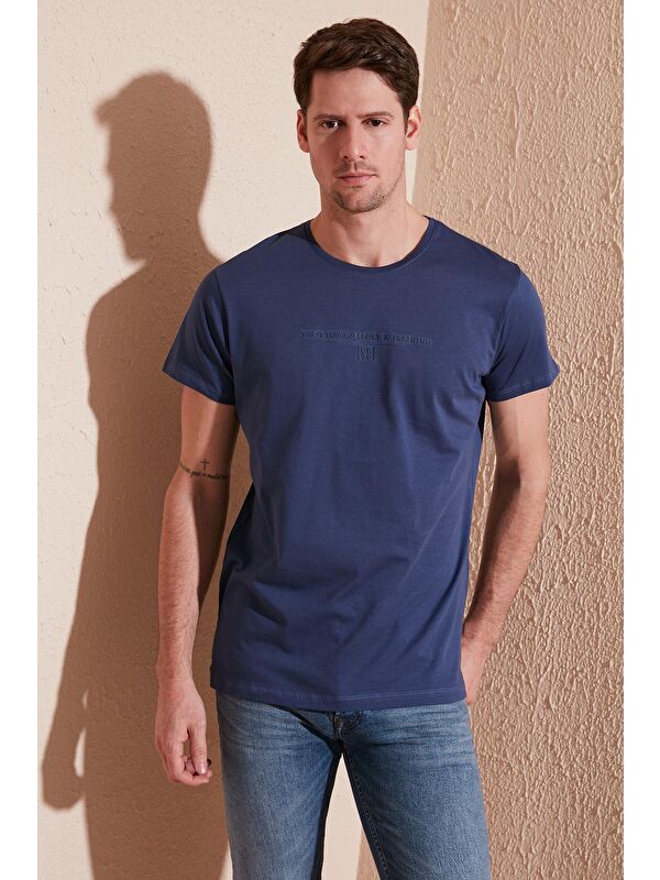Buratti Yazı Baskılı Bisiklet Yaka %100 Pamuk Slim Fit Basic Tişört 541TACTICAL