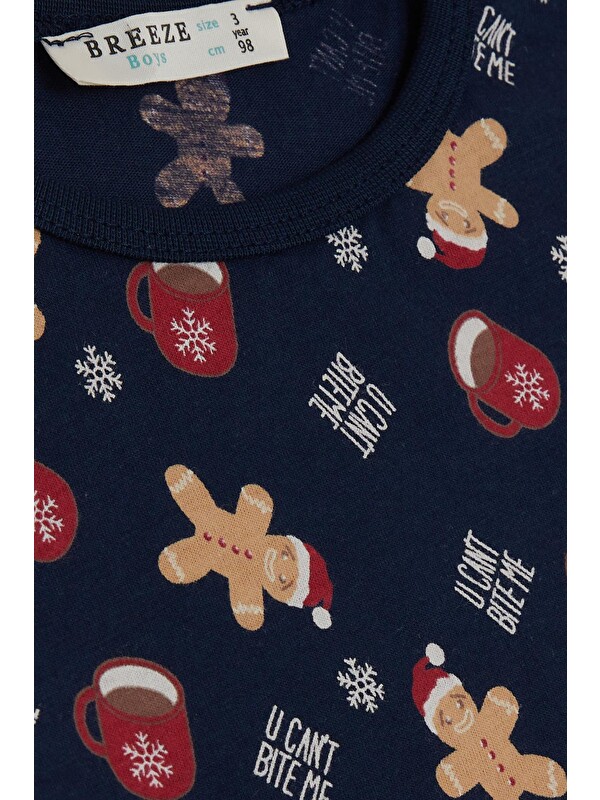 Breeze Erkek Bebek Pijama Takımı Kurabiye Desenli Lacivert (9 Ay)