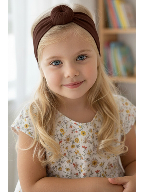 Parla Kids Kahverengi Kız Çocuk Pamuklu Yumuşak Esnek Saç Bandı Bandana