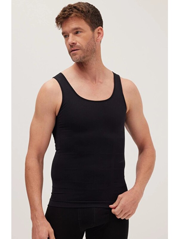 TUDORS Erkek Süper Slim Fit Extra Dar Kesim Lastikli Siyah Atlet Korse