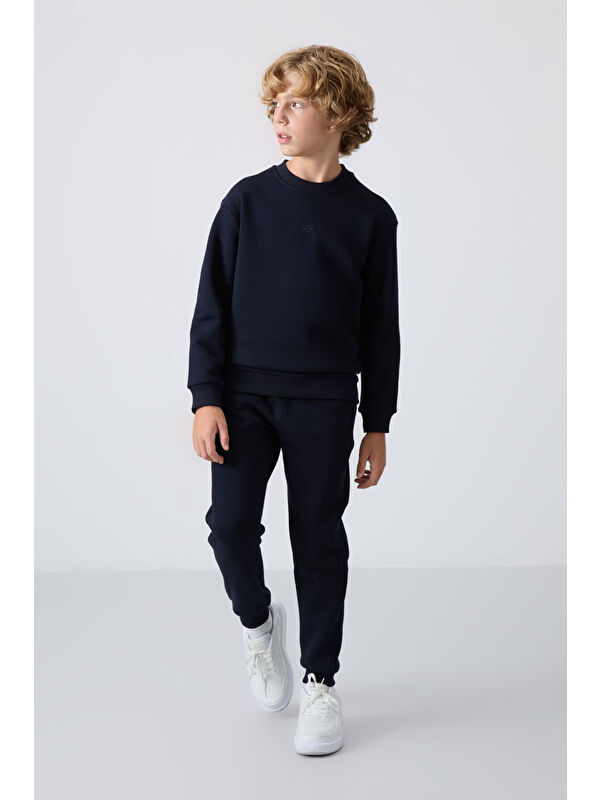 Tommylife Lacivert Pamuklu Kalın İçi Tüylü Yumuşak Dokulu Standart Fit Nakışlı Erkek Çocuk Eşofman Takım - 11