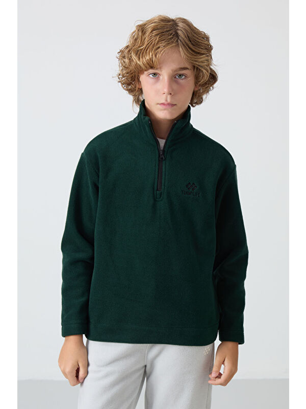 Tommylife Çam Yeşil Kalın Yumuşak Dokulu Standart Fit Nakışlı Polar Erkek Çocuk Sweatshirt - 11221