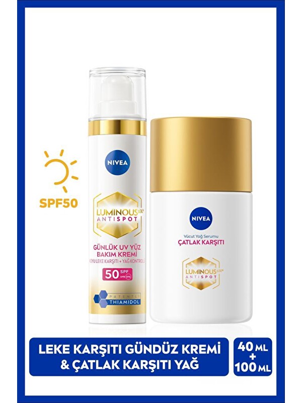 NIVEA Luminous630 Thiamidol Etkili Leke Karşıtı Gündüz Kremi 40ml ve Çatlak Karşıtı Vücut Yağ Serumu 100ml