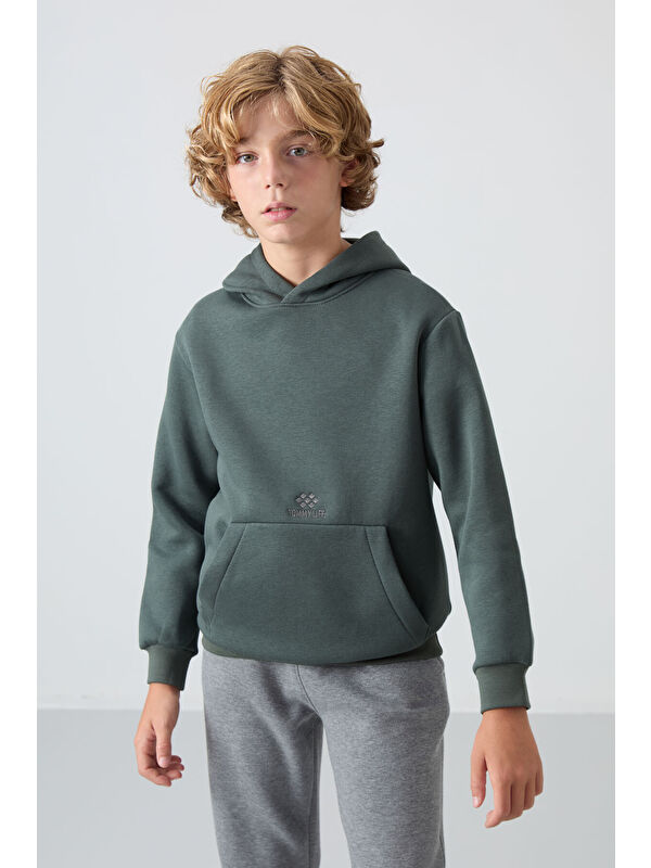 Tommylife Haki Pamuklu Kalın İçi Tüylü Yumuşak Dokulu Standart Fit Baskılı Erkek Çocuk Sweatshirt - 11215