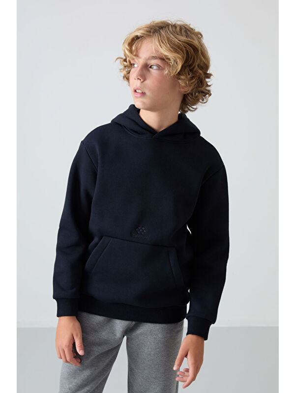 Tommylife Lacivert Pamuklu Kalın İçi Tüylü Yumuşak Dokulu Standart Fit Baskılı Erkek Çocuk Sweatshirt - 11215