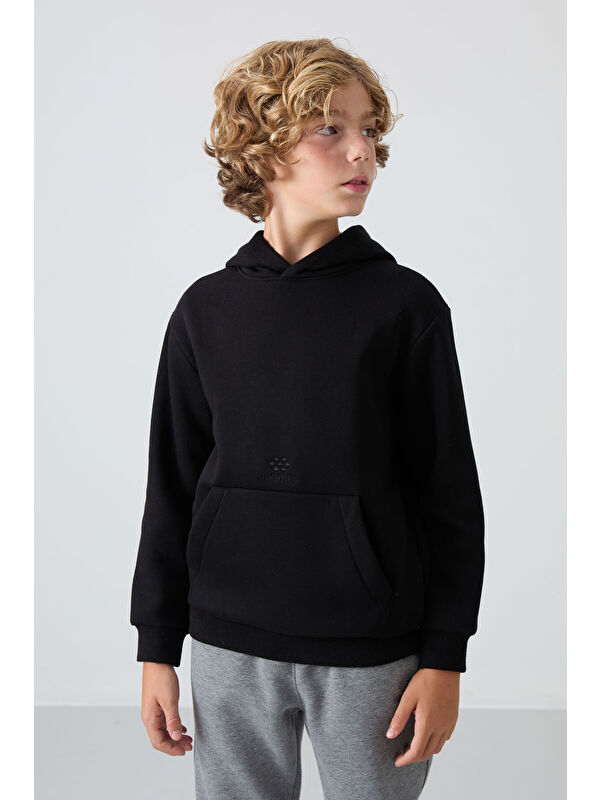 Tommylife Siyah Pamuklu Kalın İçi Tüylü Yumuşak Dokulu Standart Fit Baskılı Erkek Çocuk Sweatshirt - 11215