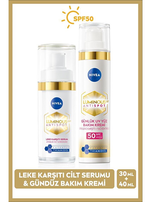 NIVEA Luminous630 Leke Karşıtı Spf50 Güneş Gündüz Yüz Kremi 40 ml Ve Cilt Serumu, Cilt Tonu Eşitleyici