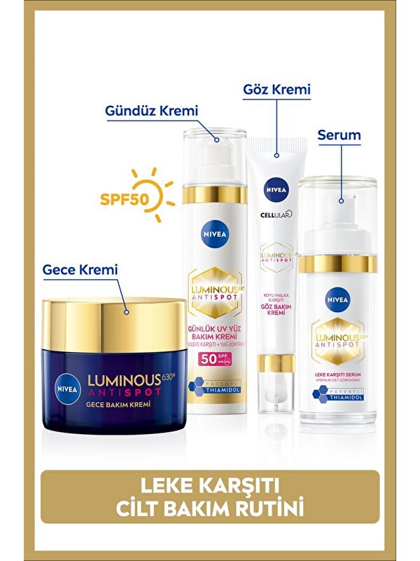 NIVEA Luminous630 Leke Karşıtı Cilt Bakım Seti, Gündüz Yüz Kremi Spf50, Gece Kremi, Cilt Serumu 30 ml