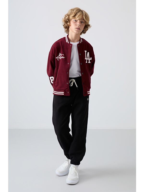Tommylife Siyah Kalın Yumuşak Dokulu Standart Fit Nakışlı Polar Erkek Çocuk Eşofman Alt - 11220