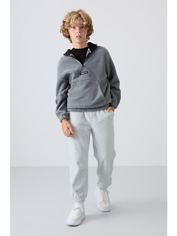 Tommylife Taş Kalın Yumuşak Dokulu Standart Fit Nakışlı Polar Erkek Çocuk Eşofman Alt - 11220