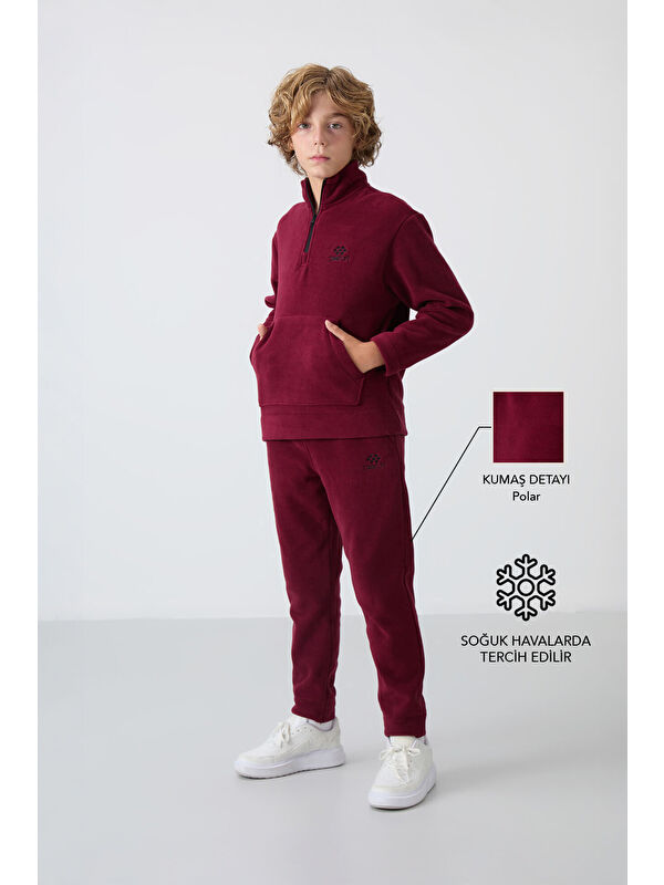 Tommylife Erguvan Kalın Yumuşak Dokulu Standart Fit Nakışlı Polar Erkek Çocuk Eşofman Takım - 11218