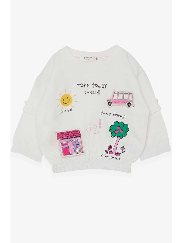 Breeze Kız Çocuk Sweatshirt Okul Temalı Ekru (1-3 Yaş)