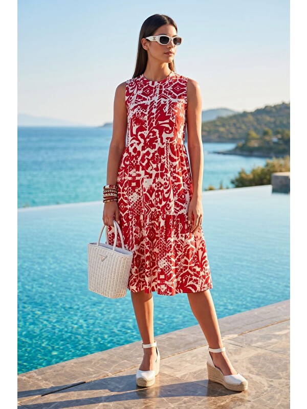 Lela Desenli Regular Fit Kolsuz Elbise 5865731
