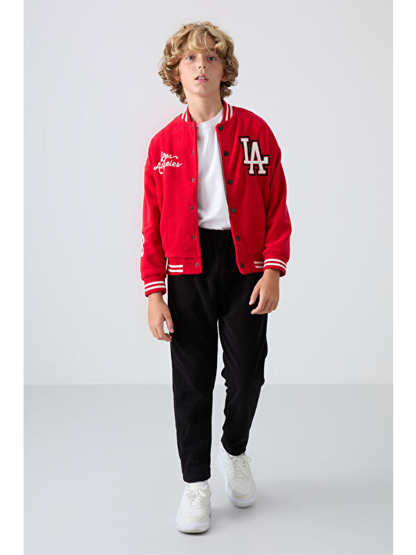 Tommylife Siyah Kalın Yumuşak Dokulu Standart Fit Nakışlı Polar Erkek Çocuk Eşofman Alt - 11219