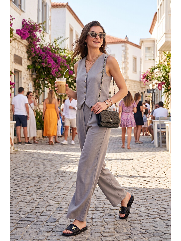 Lela Regular Fit Bol Paça Yelekli Takım 67045162S4